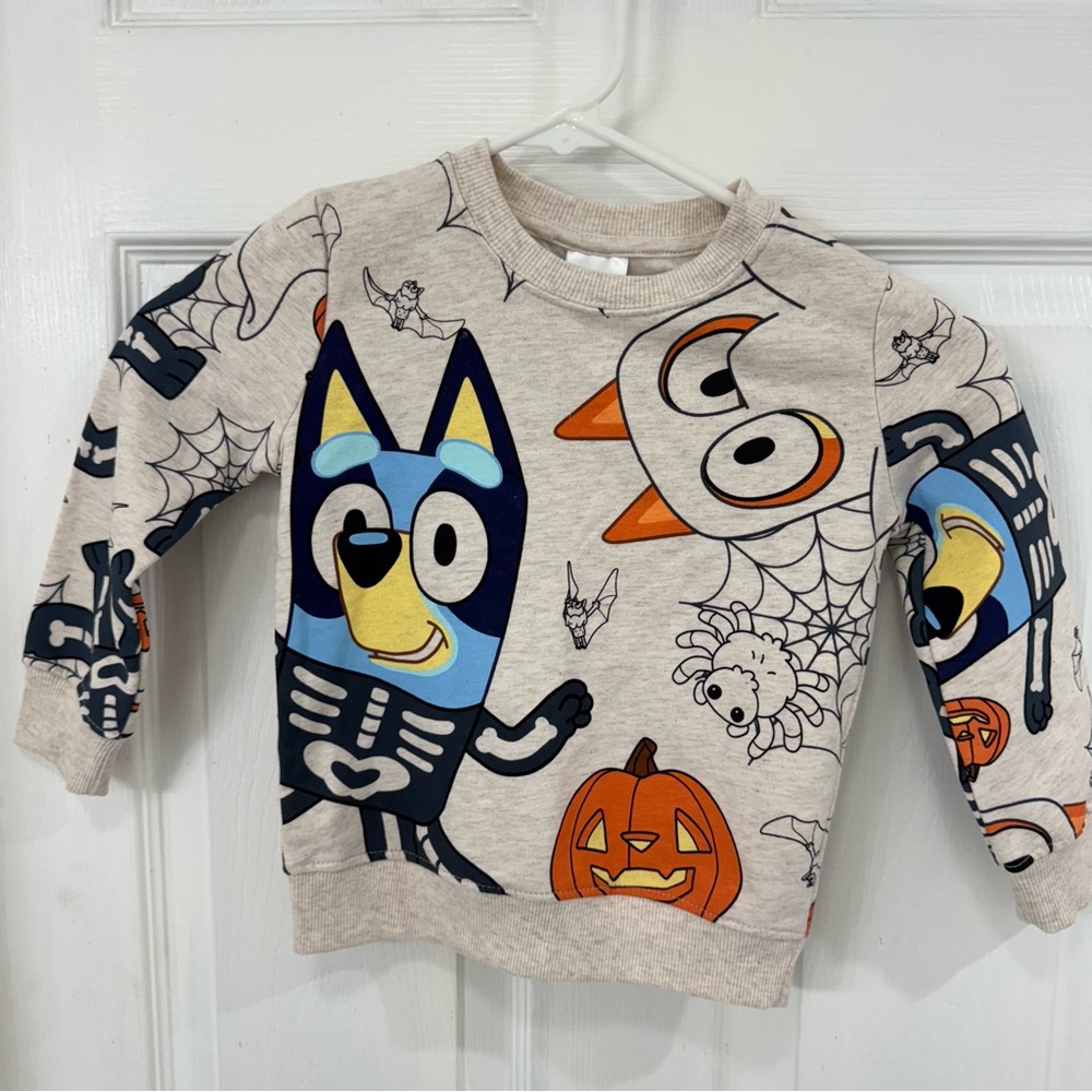 Bluey Cartoon 3T Halloween Pumpkin Skeleton Ghost Kids Crewneck